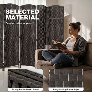 Divisorio Pieghevole a 6 Pannelli per la Privacy, Altezza 6FT, Portatile, in MDF Intrecciato, per Camera da Letto, Caffetteria, Stile Tradizionale - Product Image 6