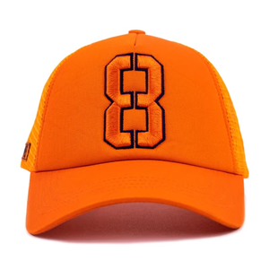 Orange Mesh 6-Panel <b>Snapback</b> <b>Cap</b> With Embroidered Number 8 Front Panel Adjustable Fit Unisex Casual Spring Summer Wear - Product Image 4