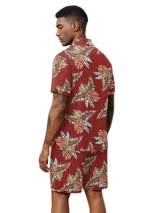 Ensemble 2 pièces de style hawaïen pour hommes, chemise boutonnée avec short assorti à taille élastique, vêtements de plage - Product Image 2