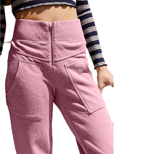 Leggings grises de punto de cintura alta con cremallera y bolsillos, pantalones elásticos casuales de longitud completa - Product Image 5