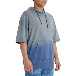 Venta al por Mayor de 2 Sudaderas con Capucha de Manga Corta para Hombre, 100% Algodón, Diseño Sólido de Invierno, con Impresión Digital Transpirable y Patrón Personalizado - Product Image 4