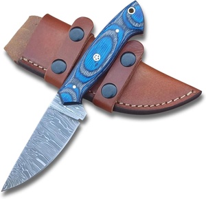 Cuchillo de Caza Nórdico de Acero de Damasco con Funda, Hoja Entera, Cuchillo de Camping con Mango de Madera Pakka, Grado Industrial, OEM Personalizado - Product Image 1