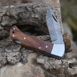 Cuchillo Plegable de Acero de Damasco de Grado Industrial con Mango de Madera, Hoja de Punta Caída, Apertura Deslizante, Herramienta EDC para Camping y Senderismo - Product Image 5