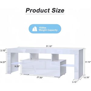 Modern Entertainment Center TV Stand for 55 Inch <b>Televisions</b> High Glossy UV Front Face Flip Door Glass Shelf <b>White</b> Console Table - Product Image 5