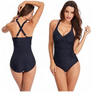 Nouveau Maillot de Bain Une Pièce Sexy Couleur Unie Col en V Dos Nu pour Femme – Idéal Été, Plage, OEM - Product Image 6
