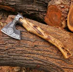Hacha Vikinga Profesional Hecha a Mano, Forjada en Acero con Alto Contenido de Carbono, Funcional para Exteriores, Mango de Madera, Hacha Tomahawk Hecha a Mano, Regalo - Product Image 1