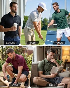 Polo noir pour homme en gros, imprimé numérique respirant, coupe ajustée, manches courtes, mode affaires, anti-boulochage, tricoté - Product Image 5
