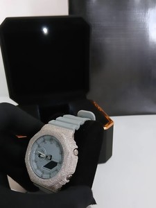 Iced Out Moissanite Quartz <b>Watch</b> Analog <b>Digital</b> Wristwatch Round Case Rubber Band Unisex Hip Hop Style - Product Image 3