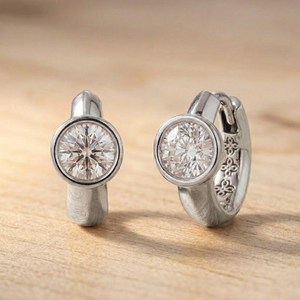 Pendientes de aro con diamante de laboratorio de corte redondo de lujo de 0.64 CT en oro macizo de 10K, 14K, 18K, joyería clásica para bodas y fiestas para mujeres. - Product Image 2