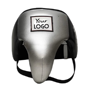 Leather Boxing Groin Protector Black <b>White</b> Hook Loop Closure Adjustable Protective Gear for Adults Unisex Standard Style - Product Image 1