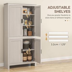 Dispensa da Cucina Autoportante a 4 Ante Bianco Antico, Armadio Contenitore da 163 cm con 3 Ripiani Regolabili per un'Organizzazione Efficiente della Cucina - Product Image 5