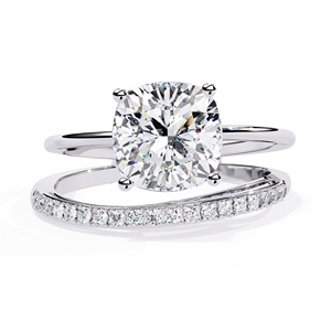 <b>Cushion</b> Cut Diamond Engagement Ring With Pavé Band White Gold Women's Classic Style GIA Certified - Product Image 1
