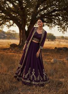 Purple STAR GEORGETTE <b>Lehenga</b> Choli with Gold Embroidery Traditional Indian Wedding Wear for <b>Women</b> Floor-Length Regular Fit - Product Image 5