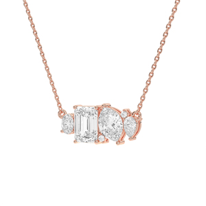 Colgante con Formas Geométricas Variadas, Corte Rectangular, Navette, Gota de Agua, Detalles en Oro Rosa de 14kt y 18kt, Joyería Fina HPHT - Product Image 4