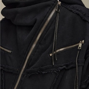 Sweats à capuche irréguliers pour hommes Patchwork Sweats à capuche à fermeture éclair diagonale Veste Burrs Distressed Zipper Coat Homme - Product Image 6