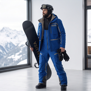 Combinaison de ski pour homme, personnalisée avec logo, imperméable, coupe-vent, isolée, à capuche, en polyester/nylon, vêtements de sport d'hiver - Product Image 4