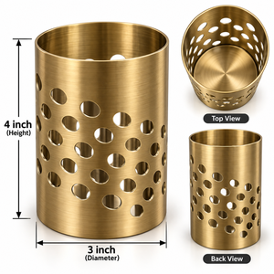 Modern Stainless Steel Cutlery Set of with Holder Cylindrical Silverware Utensil Organizer with Hollow Holes for Kitchen - Product Image 5