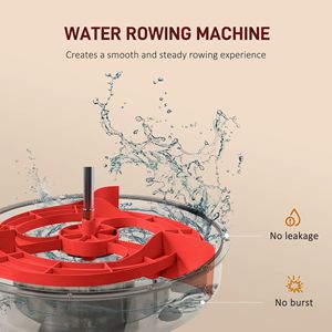 Rameur aquatique pliable rouge pour entraînement cardio avec roues, écran LCD et support pour tablette - Product Image 3