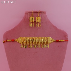 Gold Plated Brass Islamic Religious Jewelry Set for Women-Classic Stylish Design Engagement <b>Wedding</b> Eid Imitation Jewelry Sets - Product Image 1