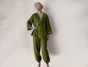 Women <b>Linen</b> Co Ord <b>Set</b> Kimono Style Top with Pants Loose Fit Loungewear Casual Two Piece <b>Set</b> - Product Image 5