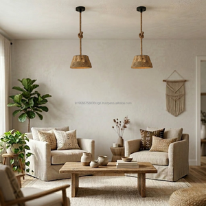 Handwoven <b>Rope</b> Pendant Lamp Shade 13x13x9 Inch Boho Ceiling <b>Light</b> Cover Rustic Natural Fiber Hanging Wedding Housewarming - Product Image 5