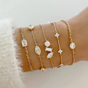 14K <b>Gold</b> Multi Shape Lab Grown Diamond Bezel <b>Bracelet</b>, Diamond Station Tennis <b>Bracelet</b> Minimalist Luxury Jewelry Gift for Women - Product Image 3