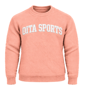 Custom Blush Pink Men Fuzzy Knit Sweater Crew Neck Long Sleeve Warm Casual Winter Pullover <b>Jumper</b> with Custom Raised Chest Logo - Product Image 1