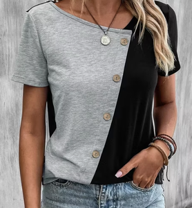 T-shirt décontracté à manches courtes et col rond pour femme, avec boutons sur le devant - Product Image 6