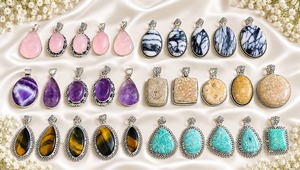 Colgantes Solitarios de Piedra Natural Vintage con Engaste de Plata Antigua, Joyería Unisex para Regalo - Product Image 6
