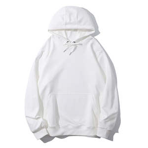 เสื้อฮู้ดผู้ชายสีขาว ผ้าโพลีเอสเตอร์/คอตตอน ถักทอ สีพื้น ทรงลำลอง แขนปกติ มีกระเป๋า ดีไซน์โอเวอร์ไซส์ ไซส์ XS - Product Image 2