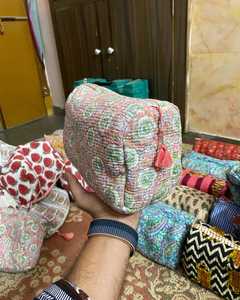 Set of 3 Indian Cotton Floral Print Toiletry Bags Quilted Wash Bag Shaving Kit Vanity Case Travel and Makeup Pouches - Product Image 3