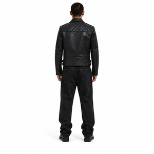 <b>Men's</b> Drum-Dyed Horsehide <b>Leather</b> <b>Jacket</b> Breathable Windproof Eco-Friendly Quilted Cafe Racer Slim Perfecto Moto Biker - Product Image 2