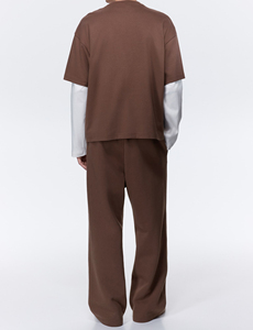 Men's Brown Cotton Sweatpants Drawstring Elastic Waist <b>Wide</b> <b>Leg</b> Loose Casual <b>Trousers</b> with Side Pockets - Product Image 4