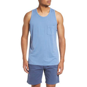 PITCHER INTERNATIONAL Débardeur sans manches bleu clair pour homme, avec poche poitrine, col rond, tricoté, couleur unie, 100% coton respirant - Product Image 4