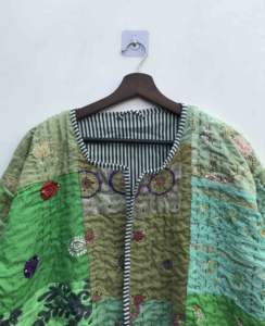 เสื้อแจ็คเก็ตสไตล์ญี่ปุ่นทำมือ ปักลายดอกไม้ แบบสองด้าน ใช้ในฤดูหนาว  วิธีการทอผ้าแบบวีฟ  ความยาว - Product Image 3