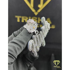 Pendentif personnalisé « Hiyah » en moissanite VVS, diamant, dessin animé, argent sterling 925, collier serti de pierres par Trisha Jewels - Product Image 4