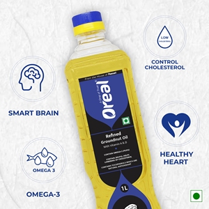 Huile d'arachide Oreal 1L – Huile raffinée riche en oméga-3 PUFA pour une cuisine saine, le contrôle de la glycémie et la réduction du cholestérol - Product Image 3