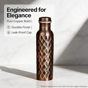 Designer Pure <b>Copper</b> <b>Bottle</b> with Antique Diamond Texture 1 Litre Leakproof <b>Copper</b> <b>Drinking</b> <b>Bottle</b> for Home Kitchen Office - Product Image 4
