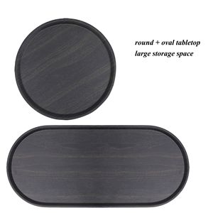 Black Wooden 2-Tier Oval End <b>Tables</b> with Storage Tray <b>Round</b> Coffee <b>Table</b> and <b>Small</b> <b>Side</b> <b>Table</b> for Living Room Console <b>Tables</b> - Product Image 5