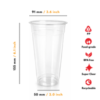 Vaso de Plástico PP (Polipropileno) Esmerilado, Delgado y Alto, de 8 gr, 18 oz y 22 oz, 92 mm