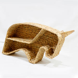 Durable Natural Water Hyacinth Rhino Display <b>Shelf</b>, Eco-Friendly Animal Shape Decor For <b>Kids</b> Room - Product Image 5