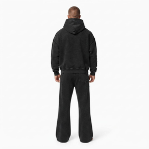 Conjunto Deportivo para Hombre, Corte Holgado, Lavado Ácido, Estilo Desgastado, Sudadera con Bolsillo Canguro y Pantalones Jogger de Pierna Ancha, Dos Piezas - Product Image 2