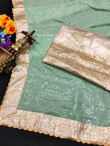 Attractive Heavy Embroidery Diamond Luxury Party Wear Rich Look Fashion Lace Border Modal Rayon <b>Saree</b> Unstitched <b>Blouse</b> 74720 - Product Image 5