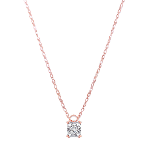 Collier minimaliste en argent sterling 925 plaqué or rose avec chaîne à fermoir sertie de diamants taille princesse - Product Image 3