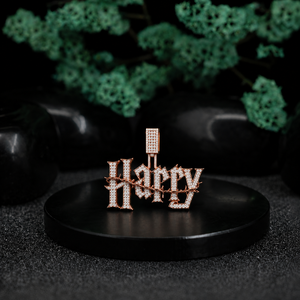 Phoenix Enterprises Rose Gold Happy Pendant Necklace Moissanite 925 Silver Hiphop Style Unisex Wedding Engagement Party - Product Image 1