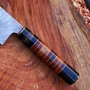Cuchillo de Cocina para Chef, Hecho a Mano, de Acero de Damasco, para Mano Derecha, Mango de Madera Natural, Funda de Cuero, Apto para Lavavajillas, Ecológico - Product Image 5