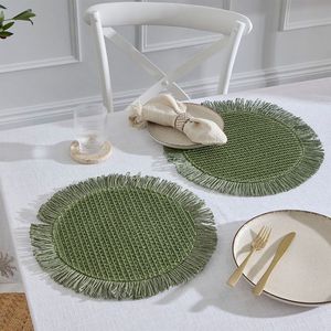 Elegante Juego de Manteles Individuales de Paja Tejidos a Mano con Borde Verde Salvia, Decoración de Mesa para Fiestas Tropicales en la Playa, Ideal para Regalo - Product Image 4