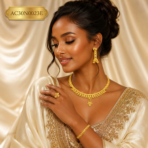 Indian Ethnic Trendy Wedding Necklace Set with Box Chain 18K Gold Plated Brass Jewelry for African Nigerian Ghanaian Women - Product Image 3