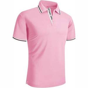 Polo de Manga Corta Rosa para Hombre, Tejido de Punto, Color Sólido, Estilo Casual - Product Image 3