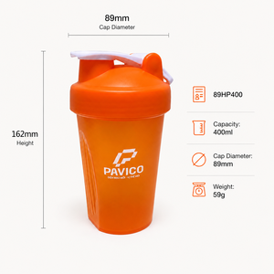 Bouteille shaker en plastique 400 ml orange avec bouchon à clapet, tasse de mélange pour protéines sportives, logo personnalisé, fabricant au Vietnam - Product Image 2